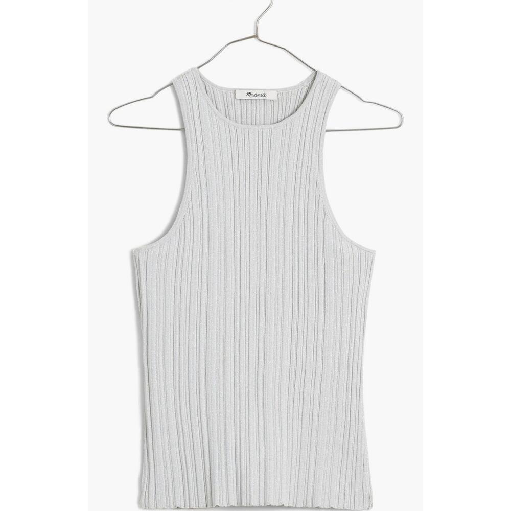 NWT Madewell The Signature Shimmer Knit Cutaway Sweater Tank Gray Size M - Picture 1 of 5
